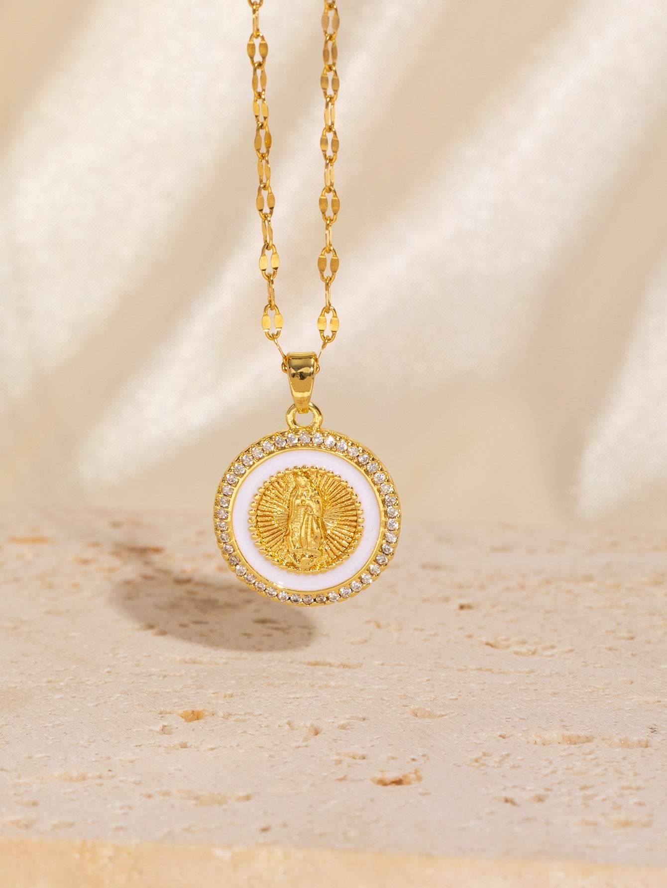 Copper Plating Geometric Virgin Mary Pendant Necklace