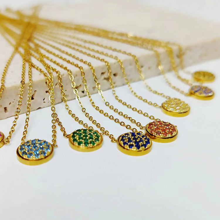 Jewelry IG Style Simple Style Round 304 Stainless Steel Zircon 14K Gold Plated Inlay Necklace