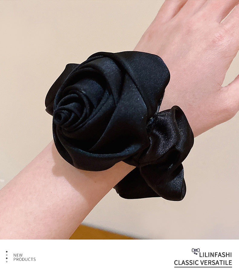 elegant lady solid color flower cloth hair tie