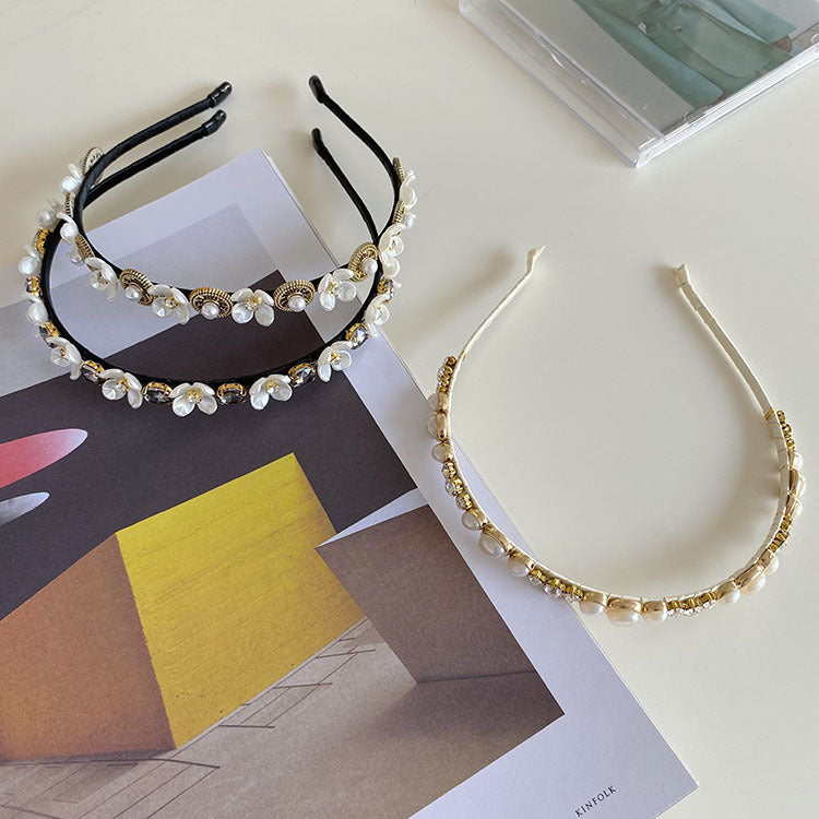 korean version pearl flower full diamond headband