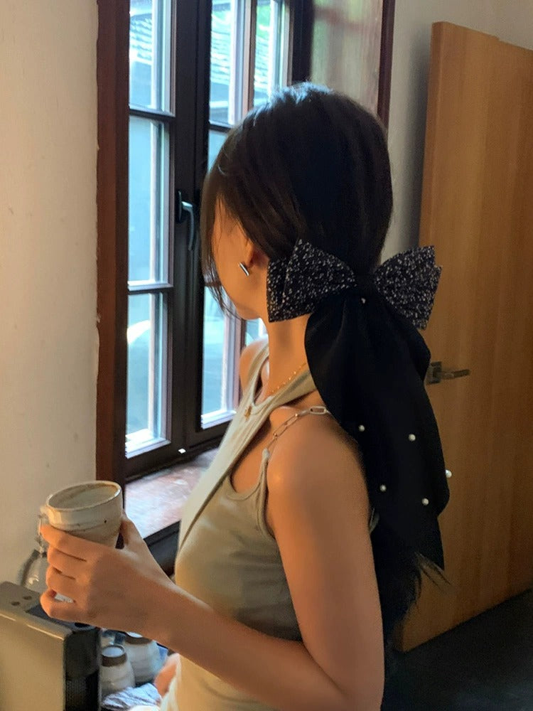 Women's Elegant Sweet Bow Knot Cloth Pearl Hair Clip Hair Tie