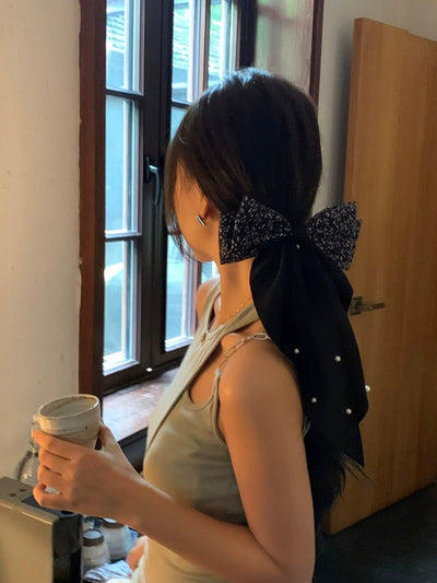 Women's Elegant Sweet Bow Knot Cloth Pearl Hair Clip Hair Tie