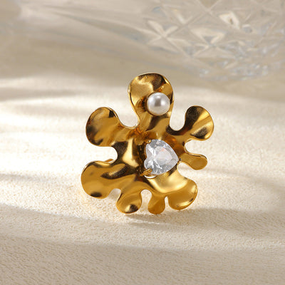 Jewelry IG Style Exaggerated Heart Shape Eye Solid Color 304 Stainless Steel Pearl Zircon Inlay Open Rings