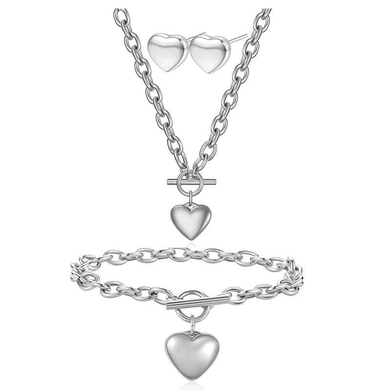Jewelry Simple Style Classic Style Heart Shape Titanium Steel Plating Bracelets Earrings Necklace