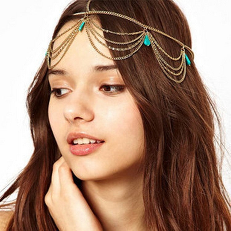 ethnic style simple style geometric alloy turquoise plating hair band
