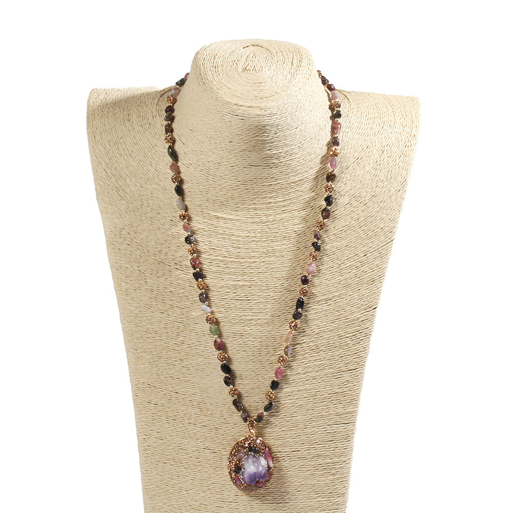 Bohemian Water Droplets natural stone Beaded Chain Pendant Necklace In Bulk