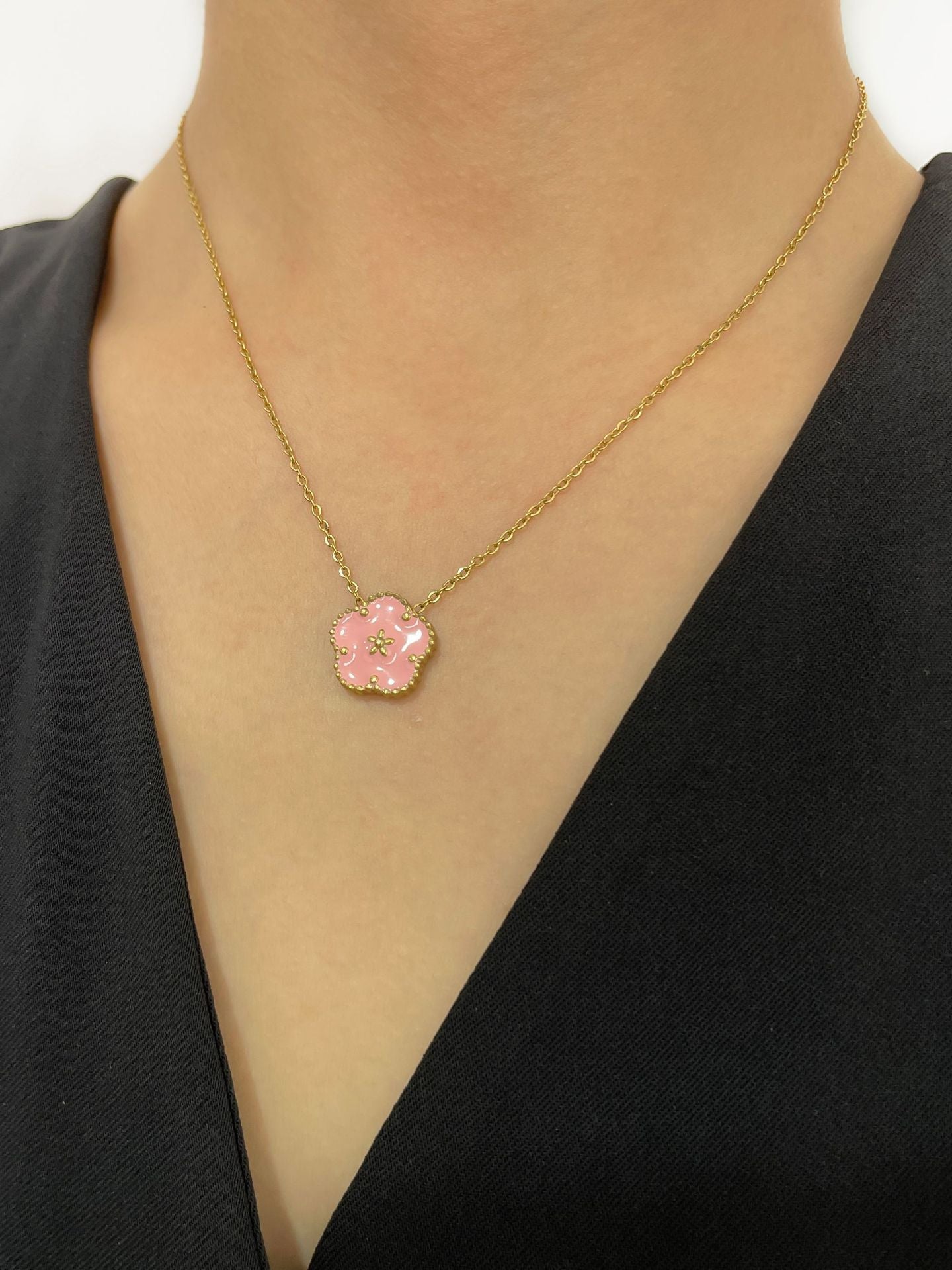 Jewelry Simple Style Heart Shape Flower 304 Stainless Steel Pendant Necklace