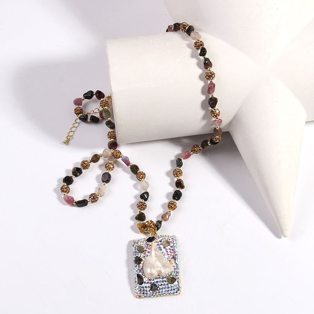 Vintage Style Classic Style Geometric natural stone Beaded Chain Pendant Necklace In Bulk