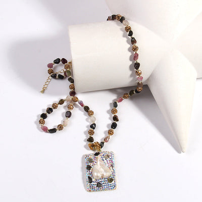 Vintage Style Classic Style Geometric natural stone Beaded Chain Pendant Necklace In Bulk