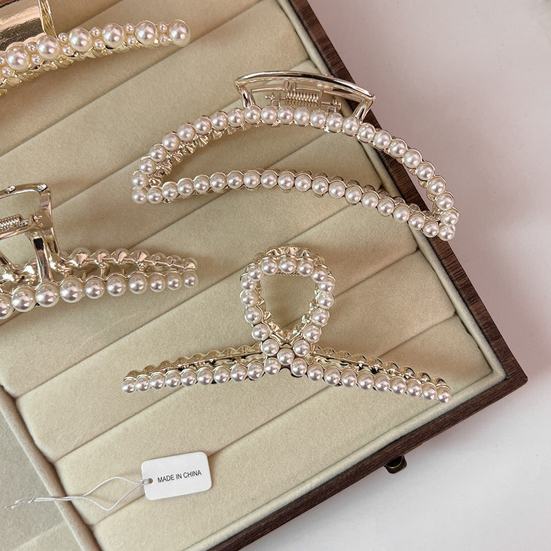 elegant geometric alloy inlay artificial pearls hair claws