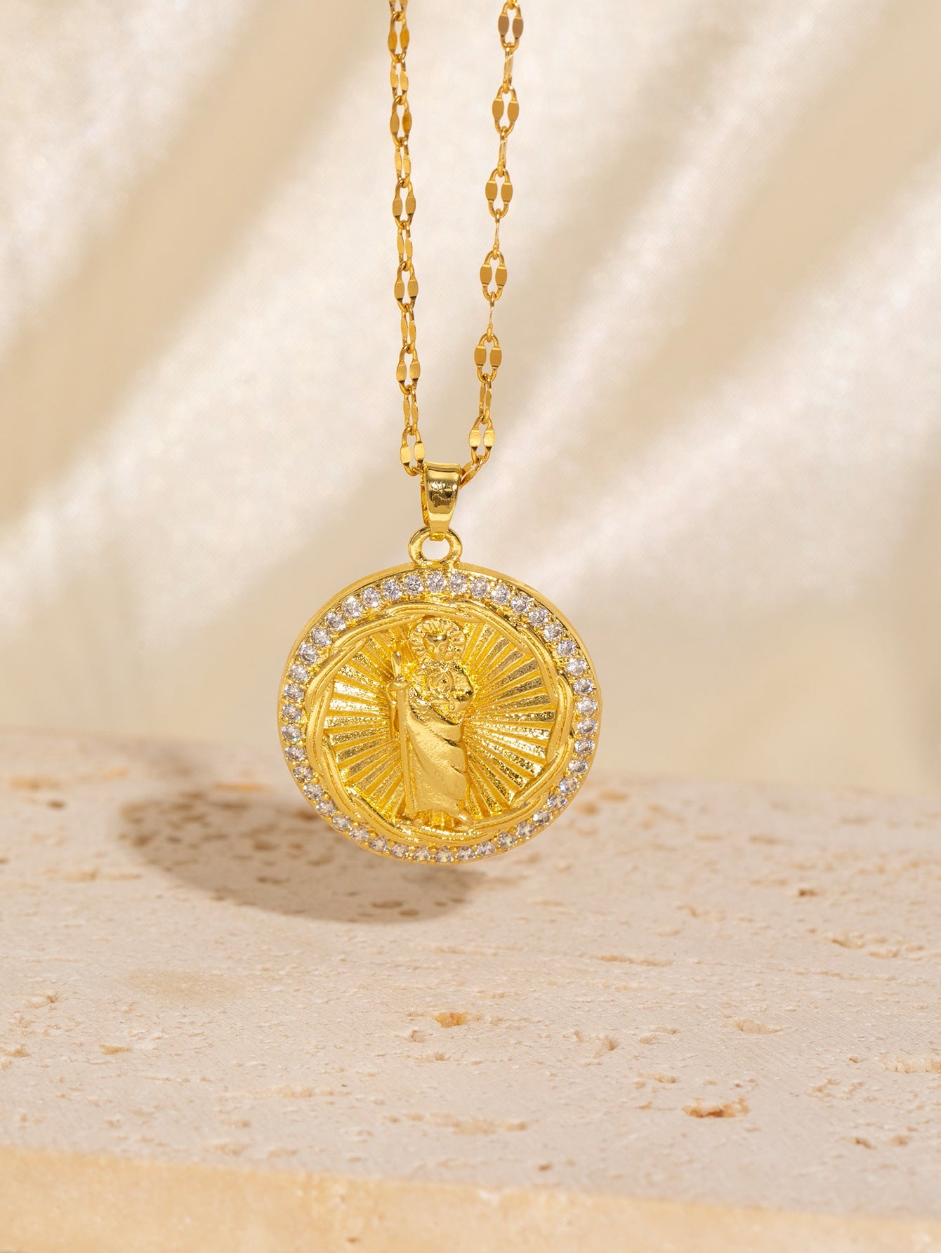 Copper Plating Geometric Virgin Mary Pendant Necklace