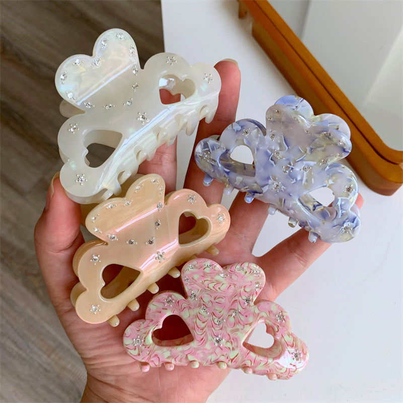 Women's Sweet Heart Shape Acetic acid sheets Hollow Out Inlay Rhinestones Hair Claws