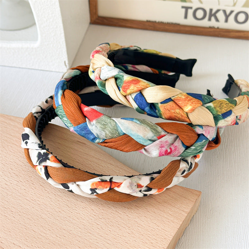 French Oil Painting Headband Female High Skull Top with Teeth Non-Slip Broken Hair Card Pressure Sweet out High Sense Hair Tie Headband