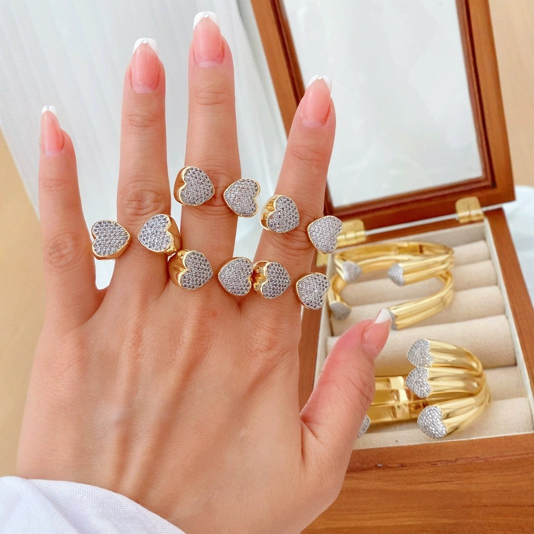 Jewelry Classic Style Heart Shape Copper Zircon Plating Rings Bracelets