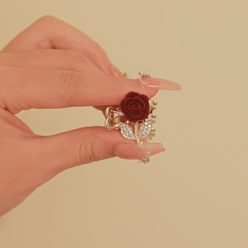 women's lady rose alloy inlay rhinestones hair clip