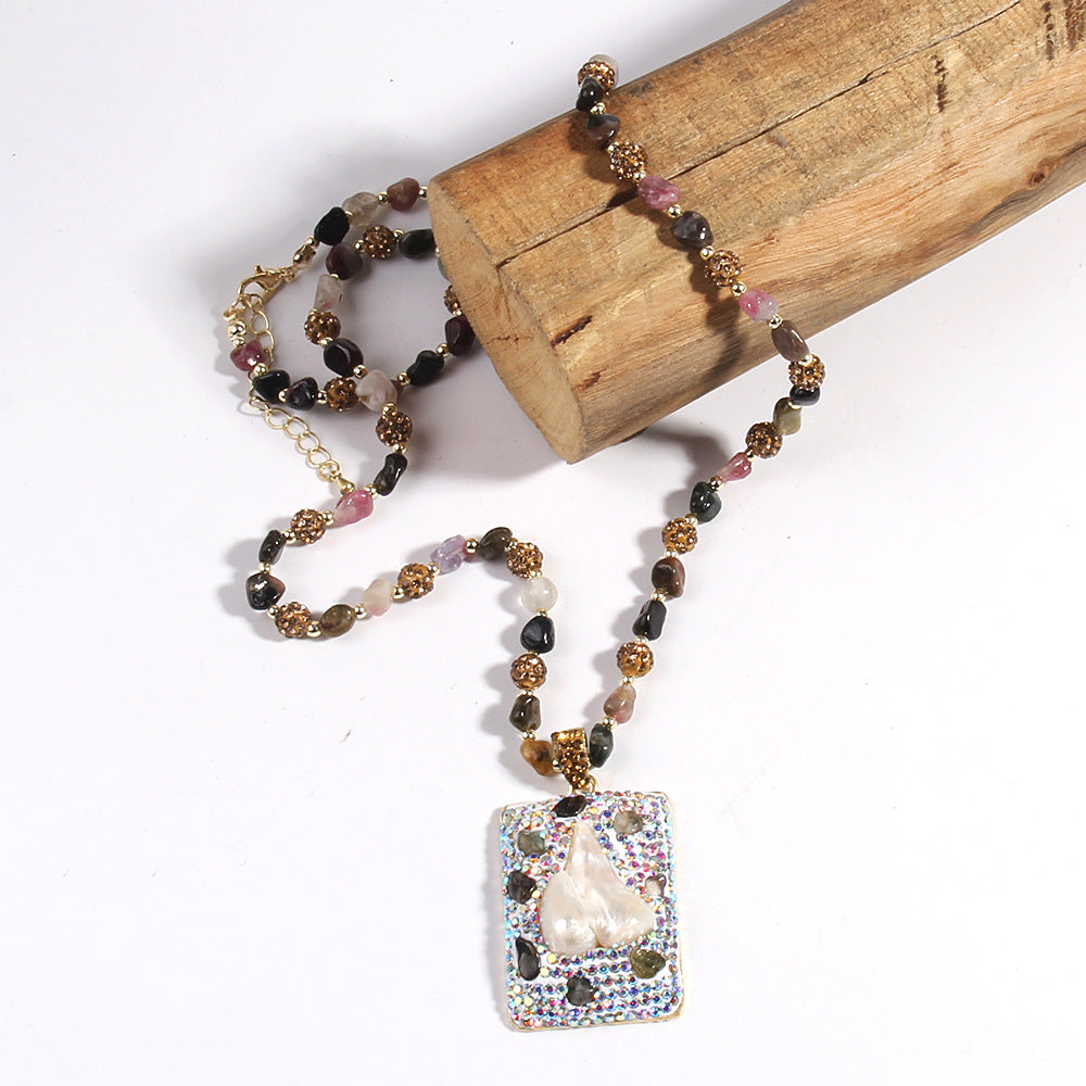 Vintage Style Classic Style Geometric natural stone Beaded Chain Pendant Necklace In Bulk