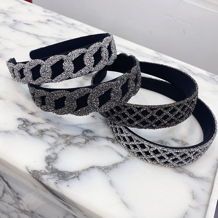 korean rhinestone chain mesh wide-sided hair band