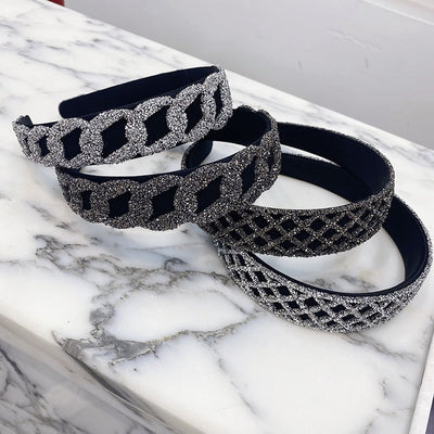 korean rhinestone chain mesh wide-sided hair band