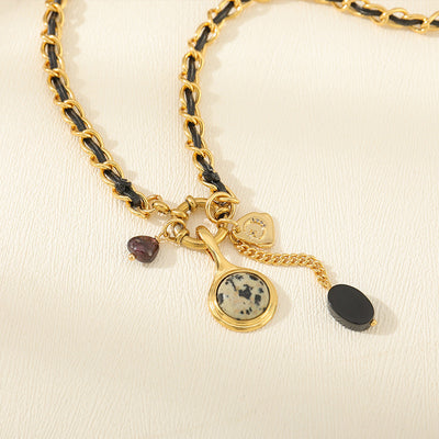 Retro Geometric natural stone Copper Black Pointed Crystal Necklace In Bulk