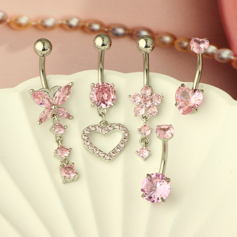 1 Piece 1 Set Belly Rings Simple Style Heart Shape 316 Stainless Steel  Inlay Zircon