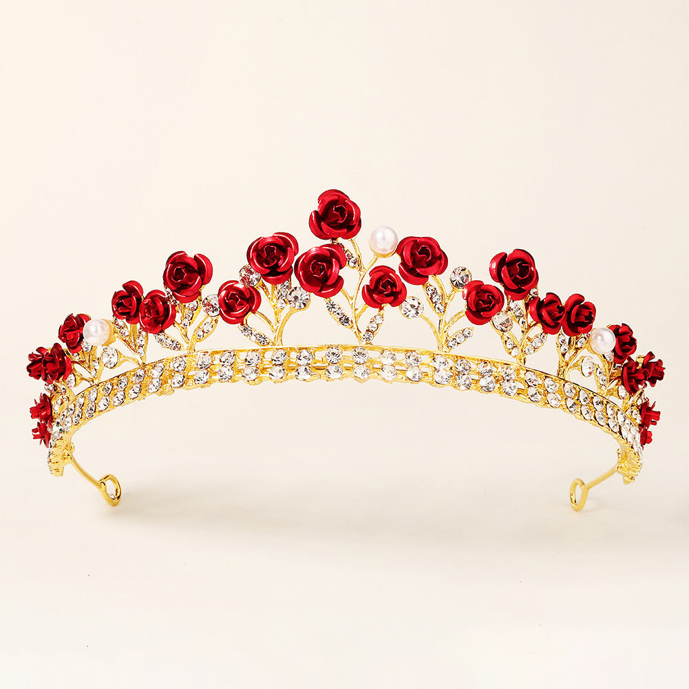 new wedding jewelry baroque red rose diamond crown