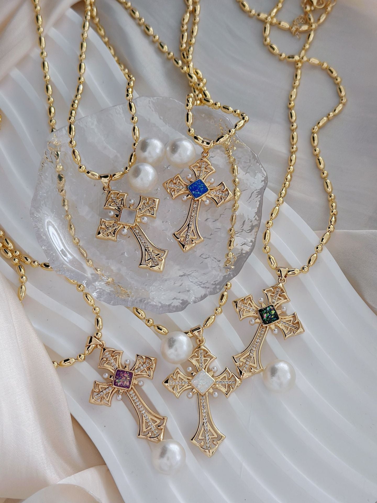 Mother pearl shellfish Copper Plating Cross Pendant Necklace