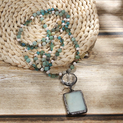 Retro Geometric natural stone Beaded Chain Pendant Necklace In Bulk