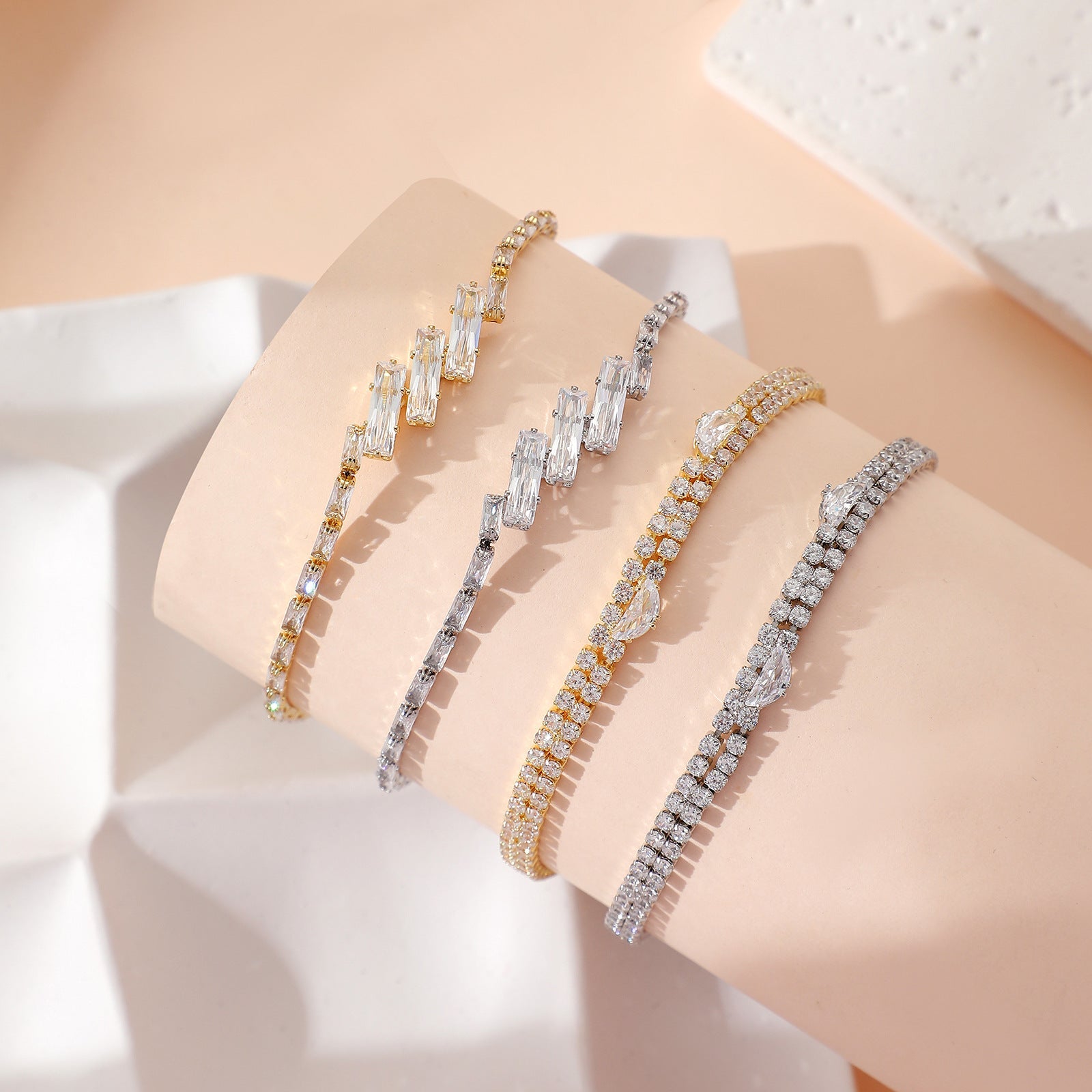 Copper Plating Inlay Geometric Zircon Bracelets