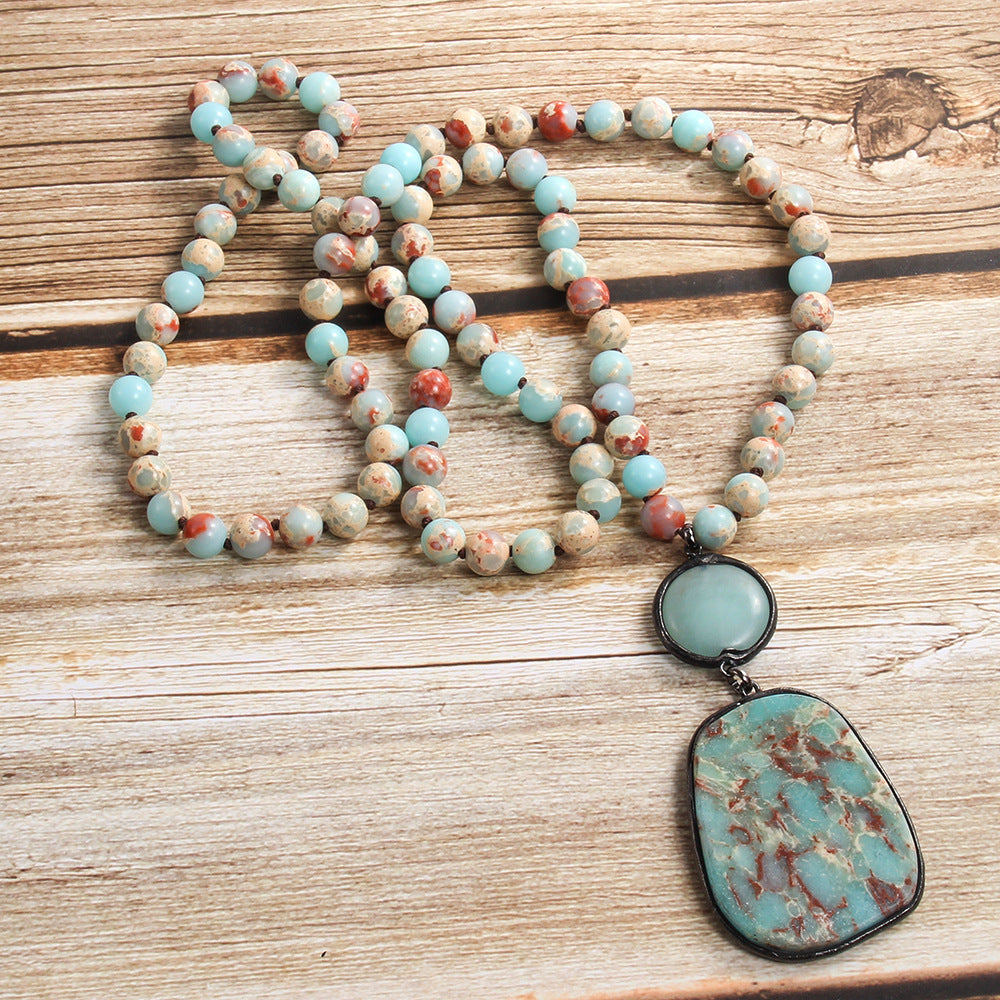 Bohemian Geometric natural stone Beaded Chain Pendant Necklace In Bulk