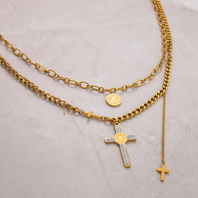 Jewelry Vintage Style Cross 304 Stainless Steel Plating Double Layer Necklaces