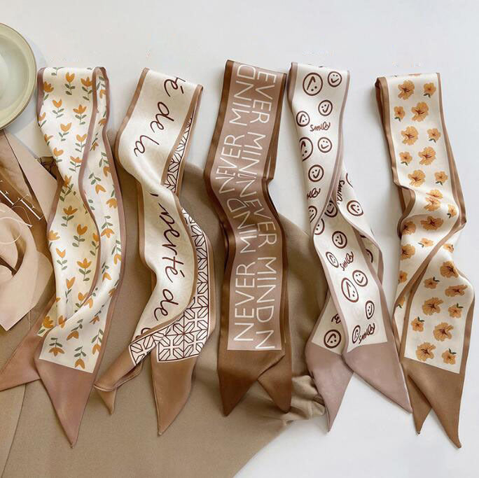 women's sweet letter plaid flower silk scarf printing hair band