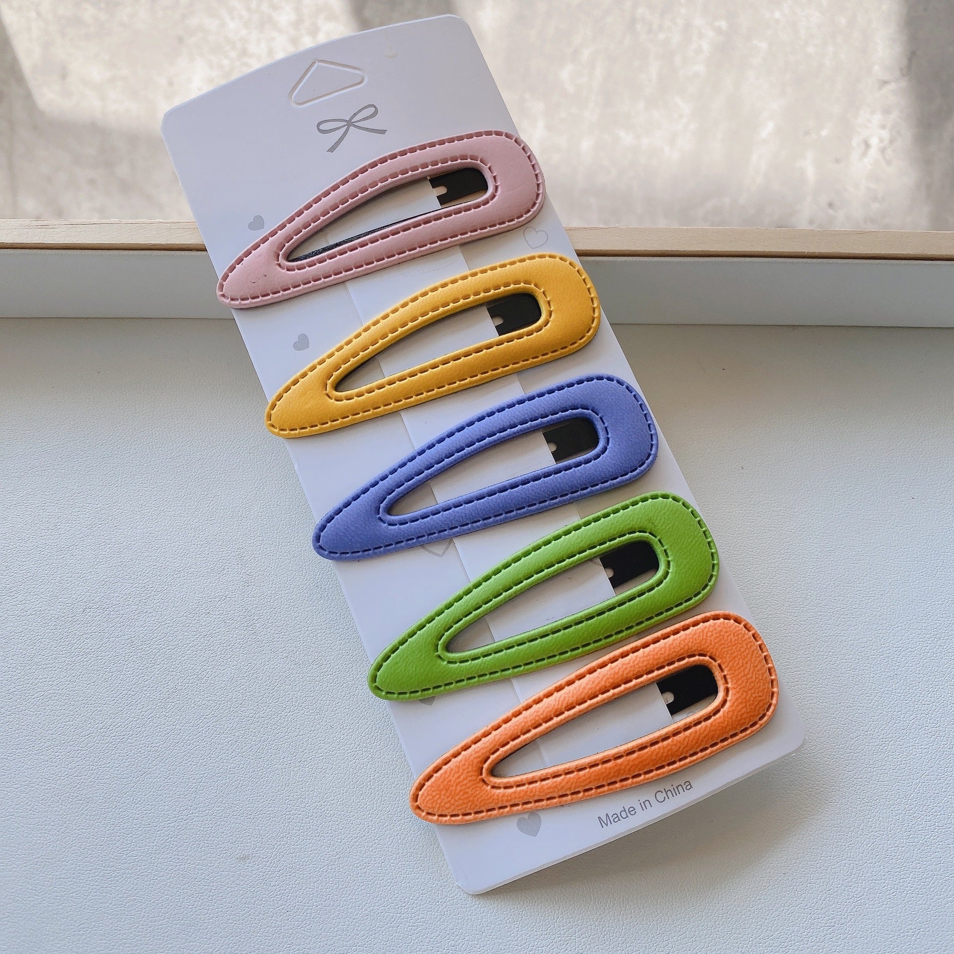 sweet geometric pu leather hair clip 5 pieces