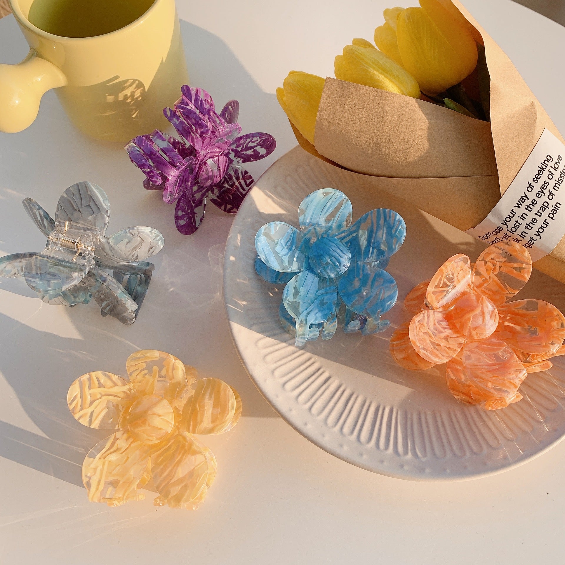 simple style flower acetic acid sheets handmade hair claws 1 piece