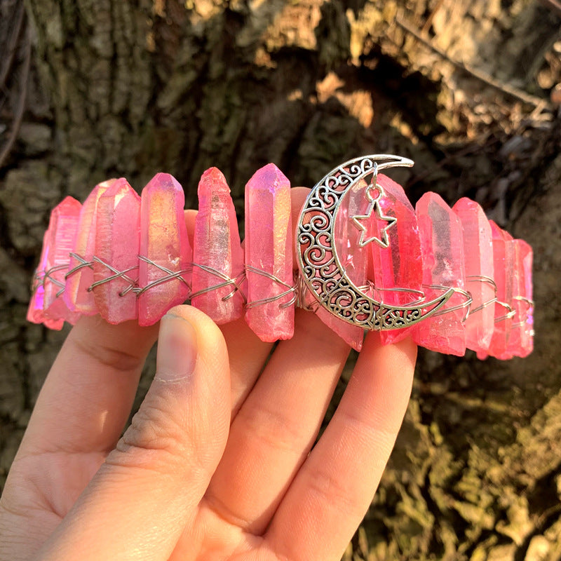 retro star moon crown alloy natural crystal crown