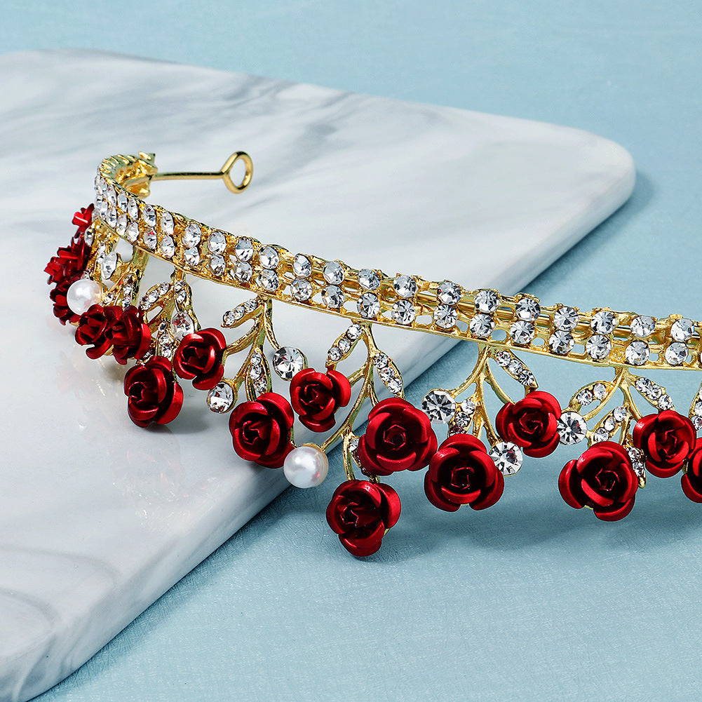 new wedding jewelry baroque red rose diamond crown