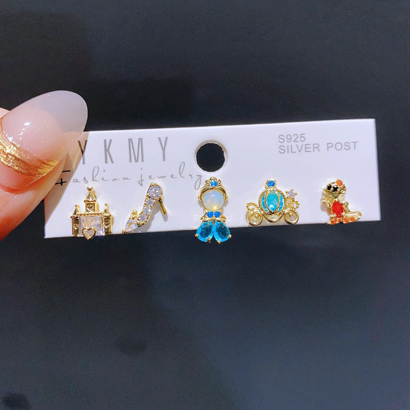 5 Pieces Set Sweet Cartoon Copper Ear Studs
