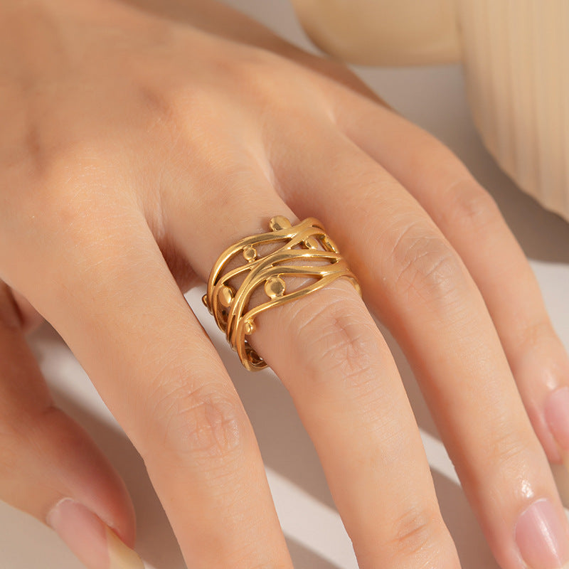 Jewelry Elegant Leaf Heart Shape Titanium Steel Open Rings