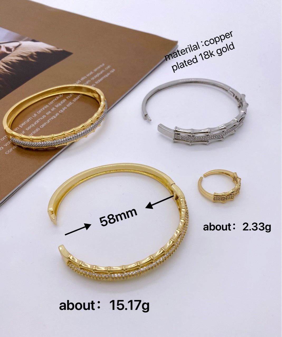 Jewelry Vintage Style Classic Style Bamboo Copper Zircon Plating Rings Bracelets