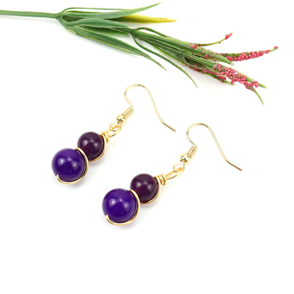 1 Pair Casual Pastoral Gourd Beaded natural stone Copper Drop Earrings