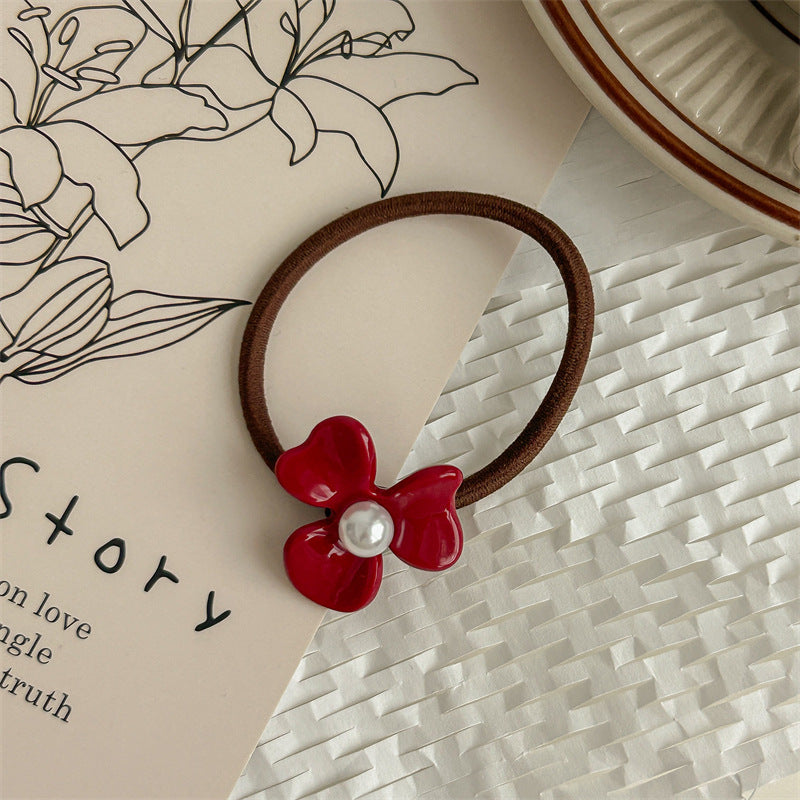 Women's Sweet Flower Acetic acid sheets Pearl Hair Tie