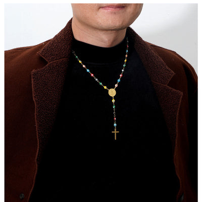 Jewelry Elegant Cross Devil's Eye Titanium Steel Enamel Pendant Necklace