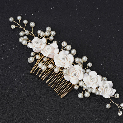 fashion bridal handmade pearl flower soft  flower hair comb