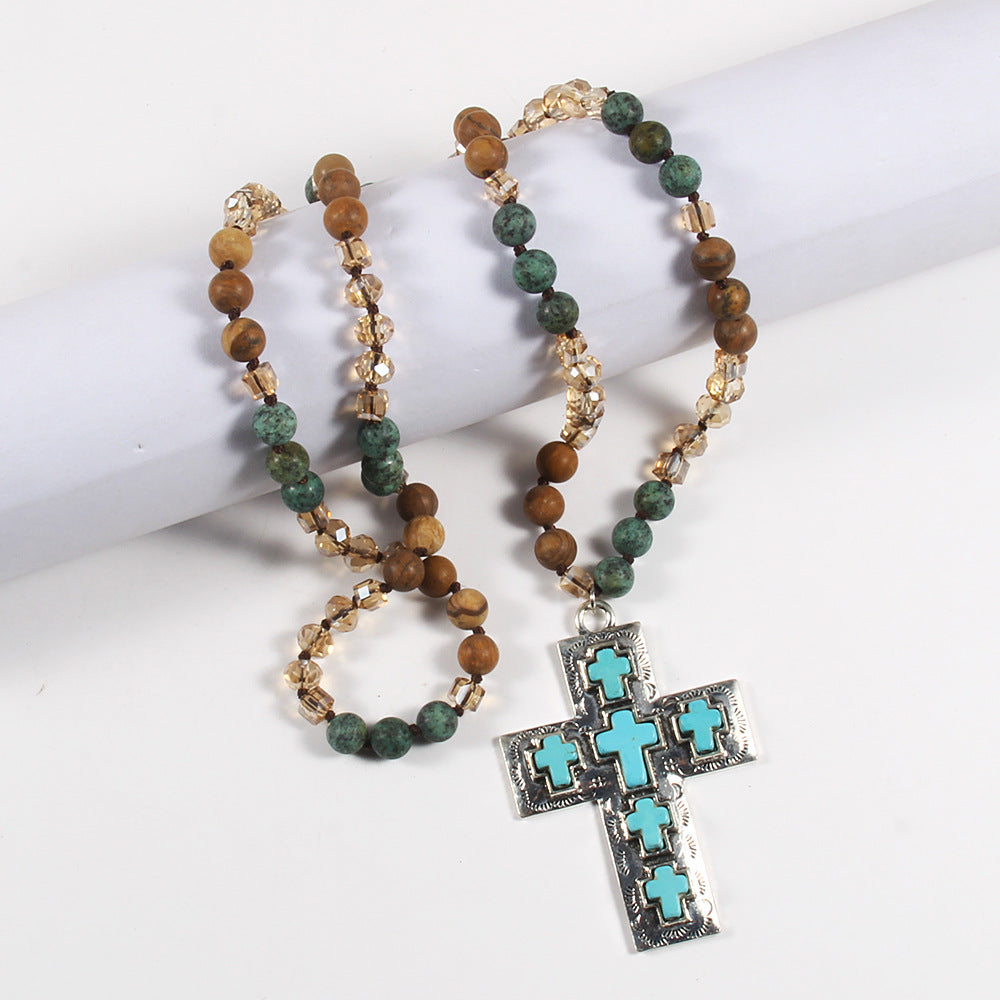 Vintage Style Vacation Cross Beaded Chain Pendant Necklace In Bulk