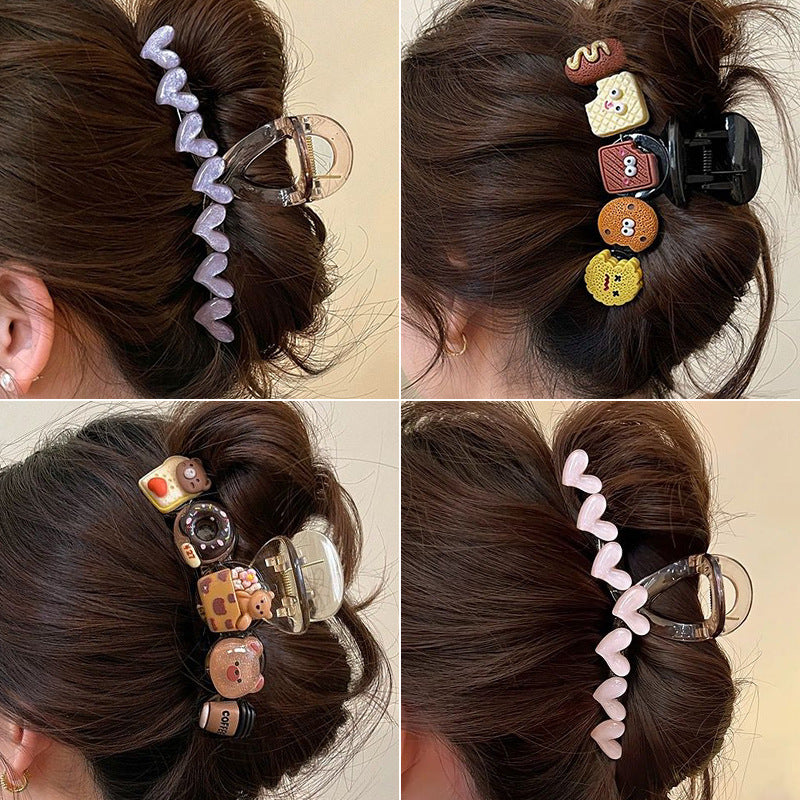 Cute love grab clip girl 2025 new popular high-end disc hair shark clip hairpin hair card headdress