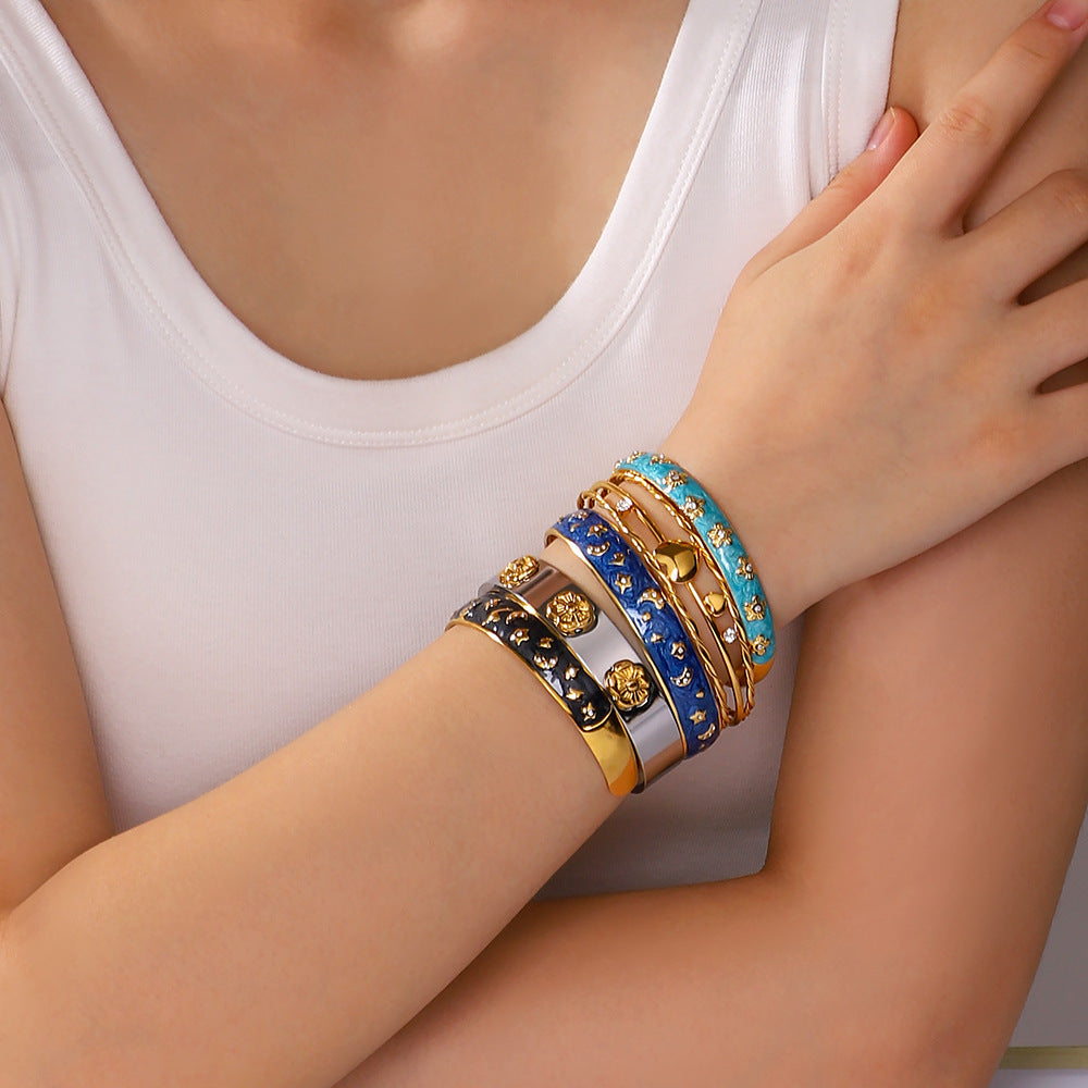 IG Style Flower 304 Stainless Steel Zircon Bangle In Bulk