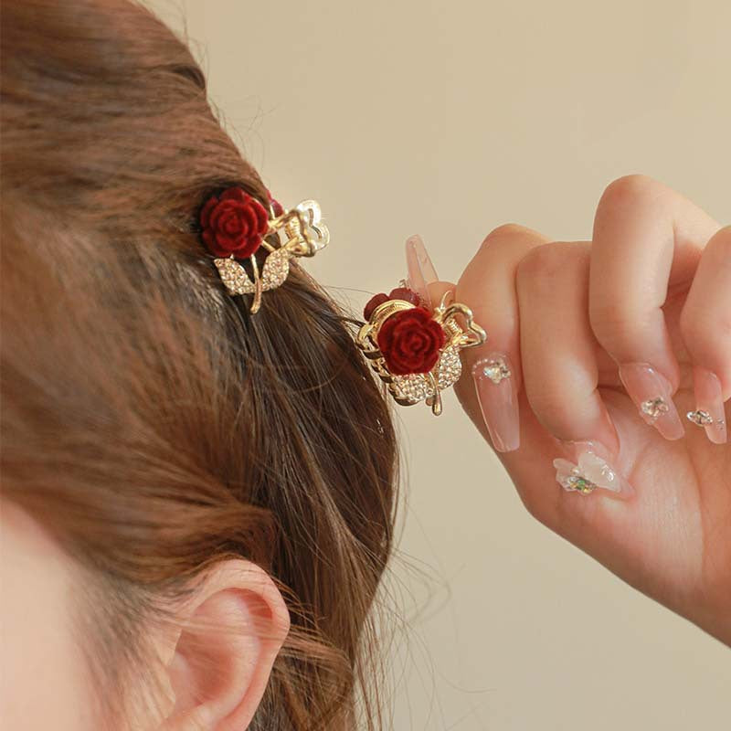 women's lady rose alloy inlay rhinestones hair clip
