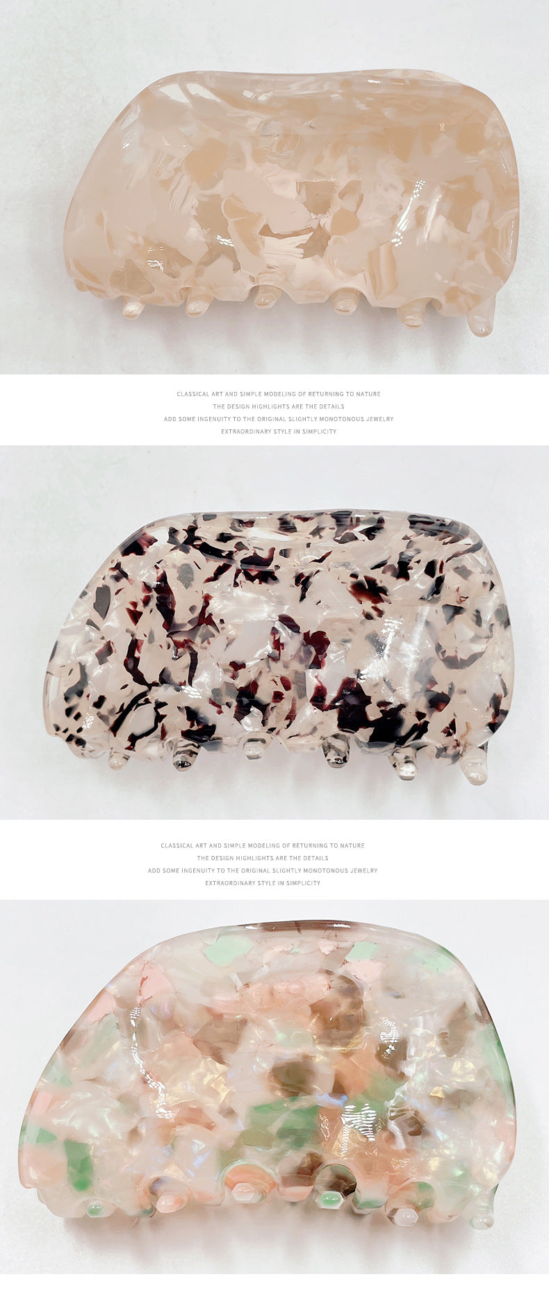 retro marble arylic handmade hair claws 1 piece