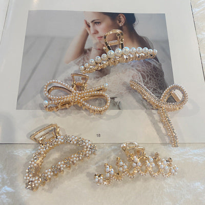 korean style imitation pearl metal rhinestone catch clip