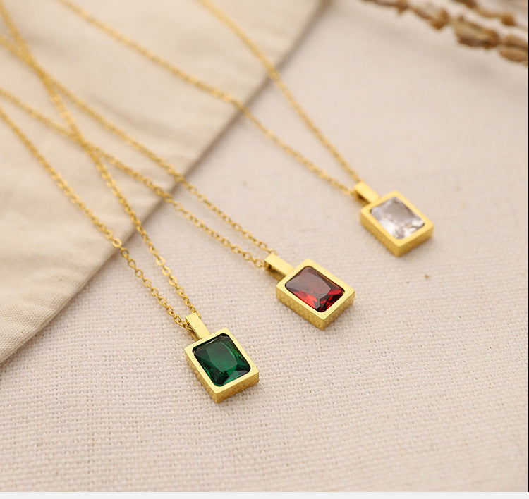 Jewelry Elegant Lady Streetwear Geometric Square Titanium Steel Zircon Plating Inlay Pendant Necklace