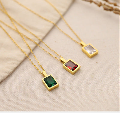 Jewelry Elegant Lady Streetwear Geometric Square Titanium Steel Zircon Plating Inlay Pendant Necklace